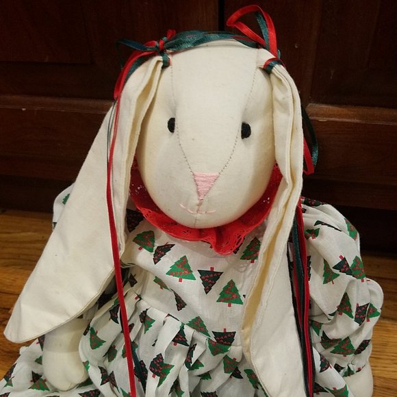 Primitive Folk Art Country Christmas Rabbit Bunny - Picture 1 of 3